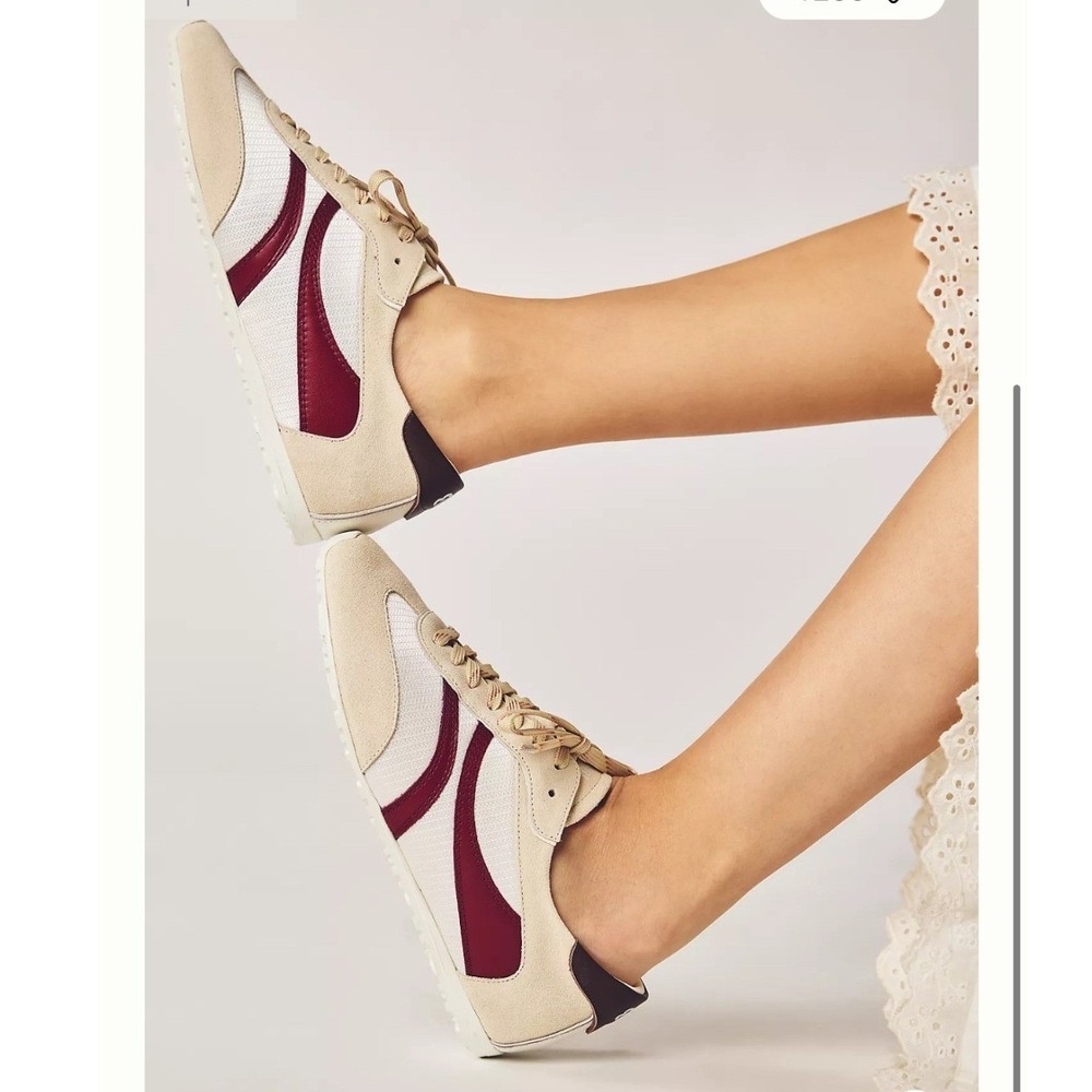 Bibi Lou Mizar Sneakers Women 39 Cream Burgundy Suede Mesh Retro Trainers NEW